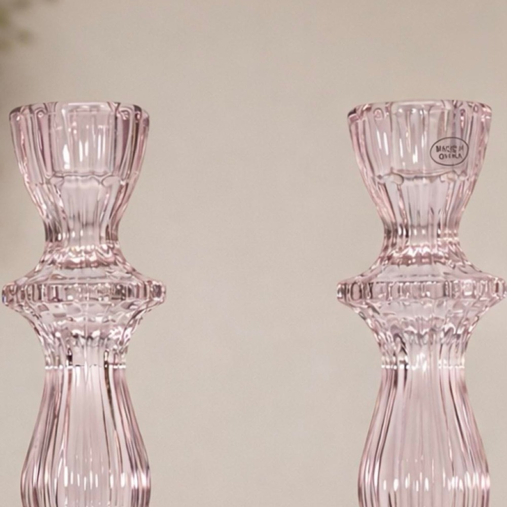 Cupcakes and Cashmere Pink Glass Taper Candle Holders Set of 2 - Picture 3 of 4